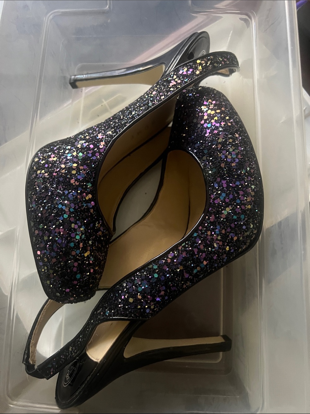 Ivanka Trump Black Sparkle Slingback Pumps